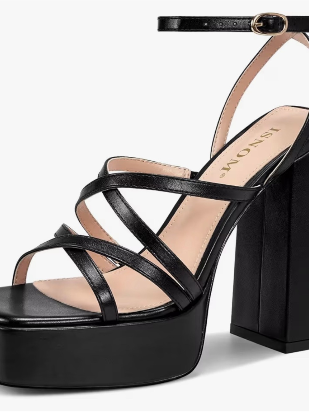 ISNOM Chunky Heel for Women Black Platform Sandals Size 8 NEW